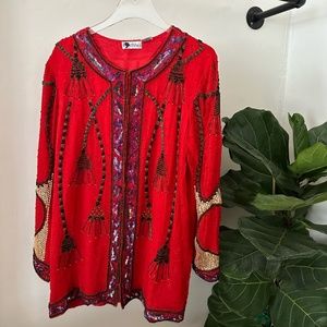 Red Vintage Beaded Cardigan
